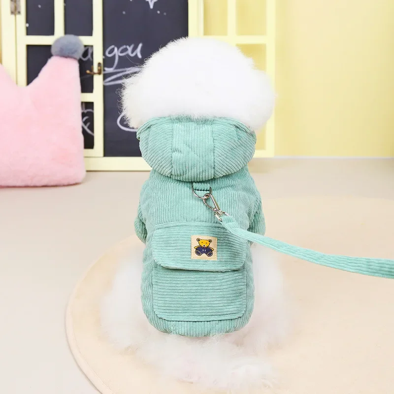 Corduroy Dog Coat with Leash D - D Ring Strap recension och pris
